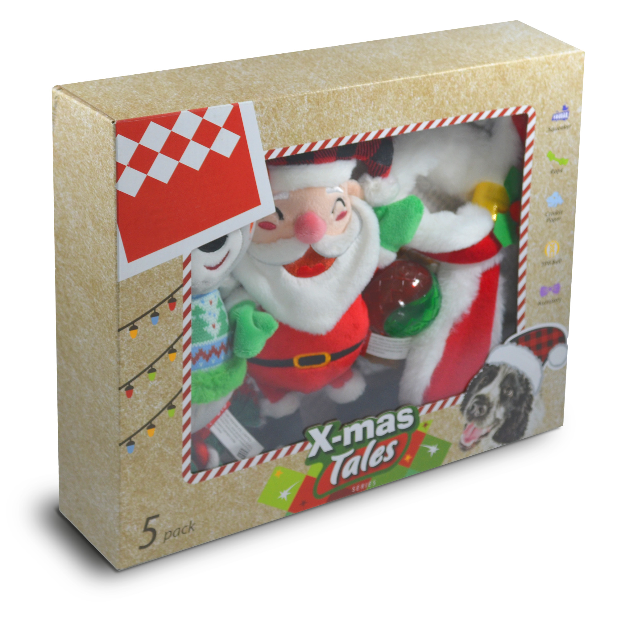Xmas Tales box, Fun interactive Dog chew/plush toy set, Make holiday season memories Small, Medium, Large Breeds (Puppy/Small)