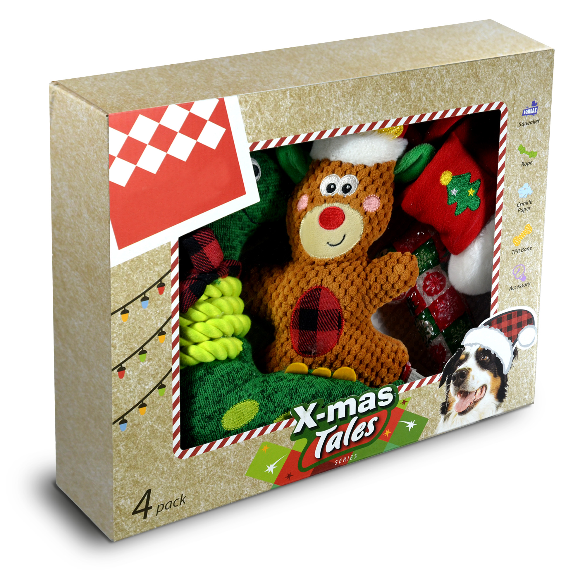 Xmas Tales box, Fun interactive Dog chew/plush toy set, Make holiday season memories Small, Medium, Large Breeds (Medium/Large)