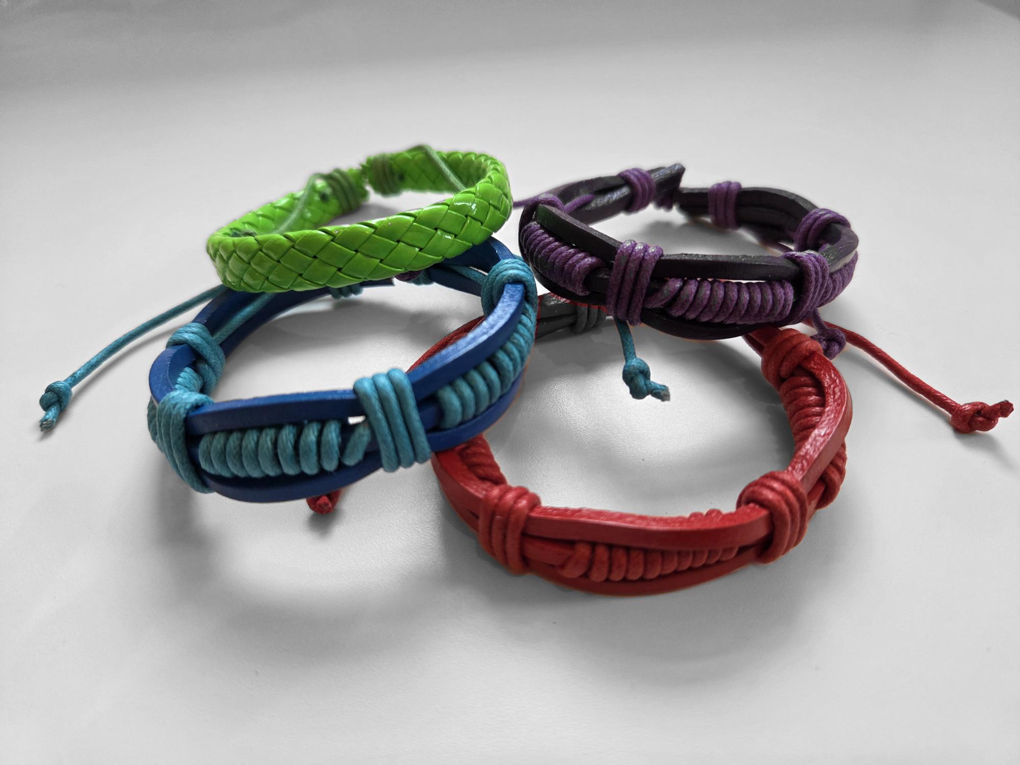 Wholesale Lot of 50 Bright Colourful Leather Bracelets, Mens & Womens