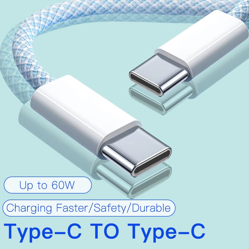 100 × Fast Charging PD60W USB-C to USB-C Cables for iPhone 15/16/17 – 5 Mixed Colours – 1m / 2m