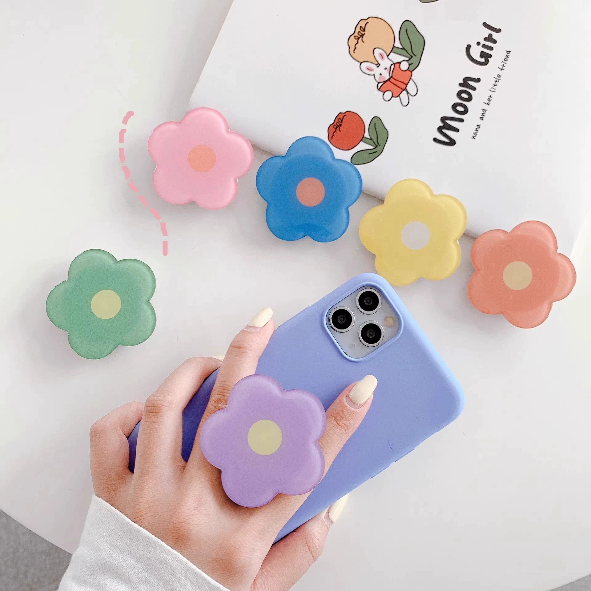 100x Universal Flower Pop Out Socket Acrylic Phone Grip Stand Holders – Mixed Colours