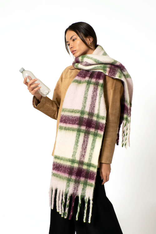Women's Oversized Plaid Scarves - Grape & Green