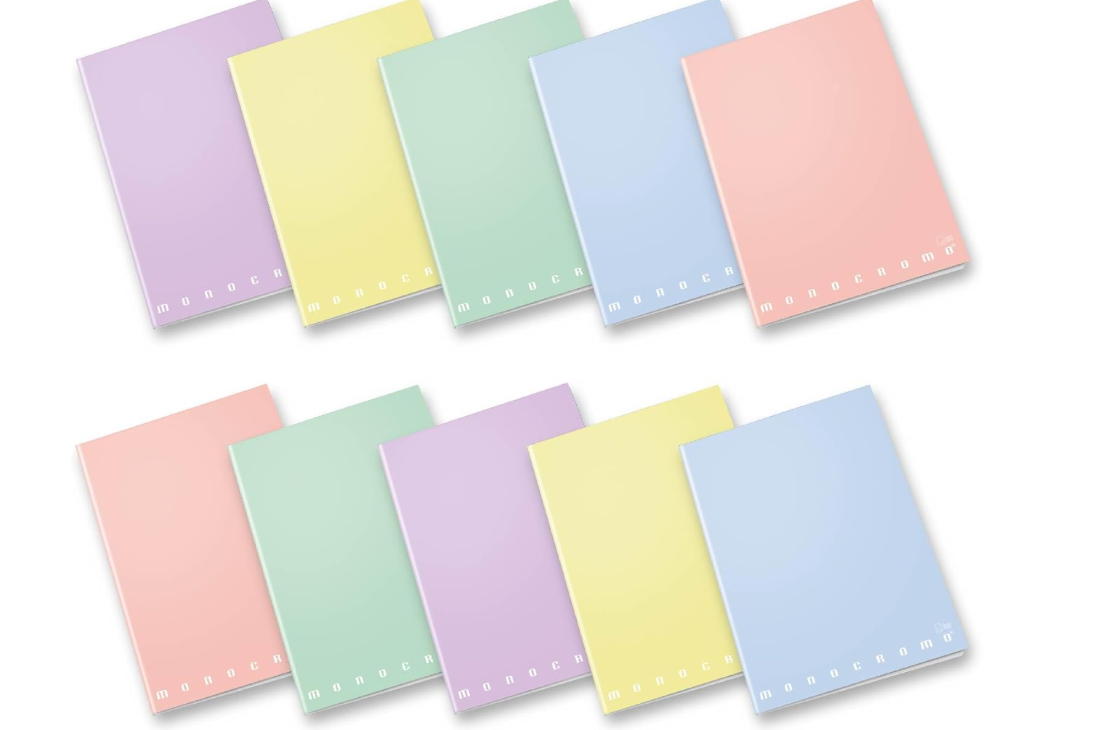 Pigna Brand A4 size 42 page Notebooks in Monocromo Pastel colours assorted x 10 per pack