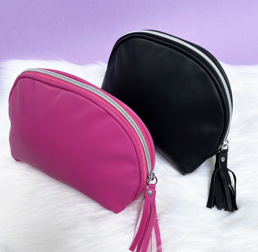 Joblot 250pc Matte Bag with tassel zipper (Cosmetic Makeup Bag, Toiletry Travel Wash Bag, Pencil Case, Pouch) - Hot Pink & Black