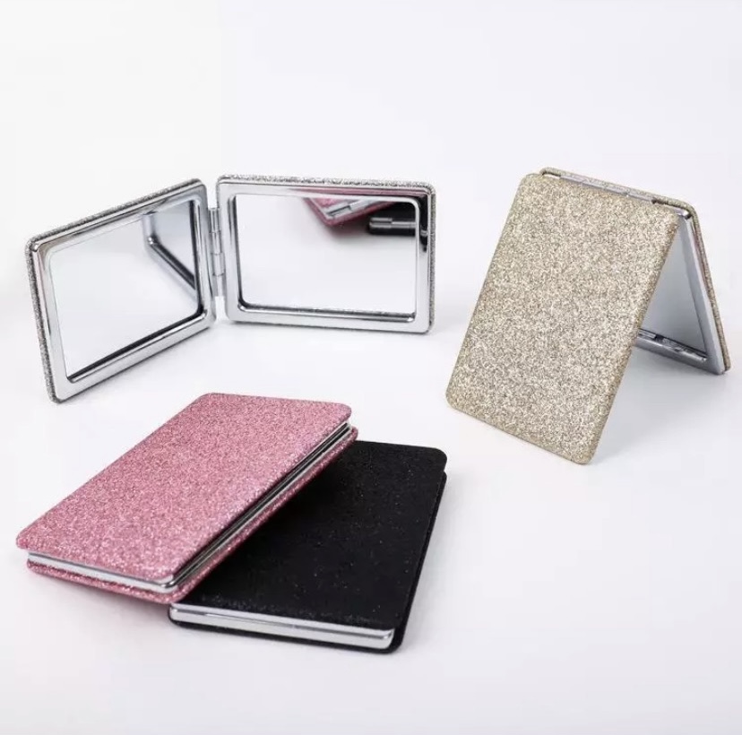Joblot 370pc Glitter Compact Mirrors with 2 mirrors (1 Magnifier) - Gold, Pink, Silver & Black