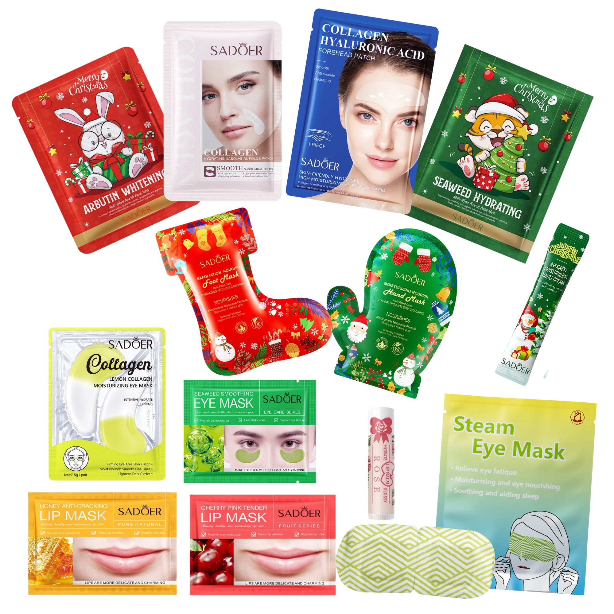 Mixed 100pcs-The Ultimate Holiday Pamper Foot Facial Mask with Free Hand Cream Set-Random|GCMK-Set 8-100pcs Mixed|UK SELLER