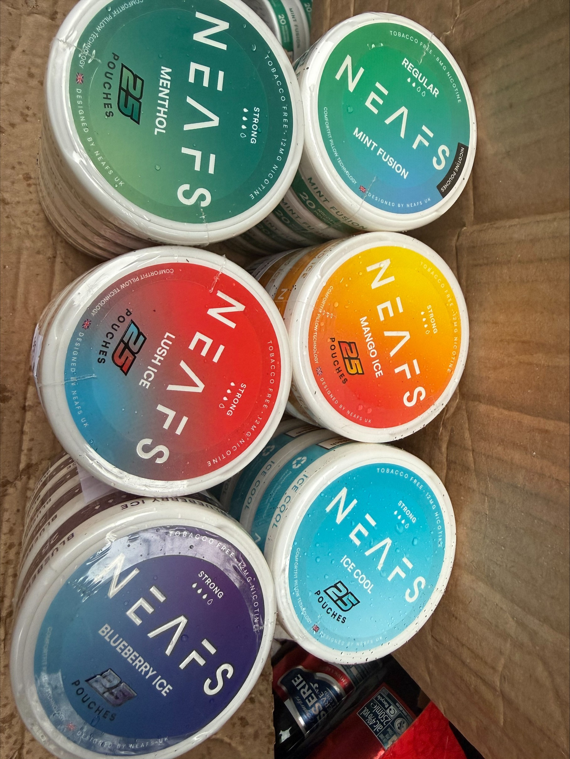 NEAFS Nicotine Pouches - LUSH ICE Regular (8mg) 250 x cans of 25 pouches (£6.49 RRP per can, £1,622.50 RRP for joblot)
