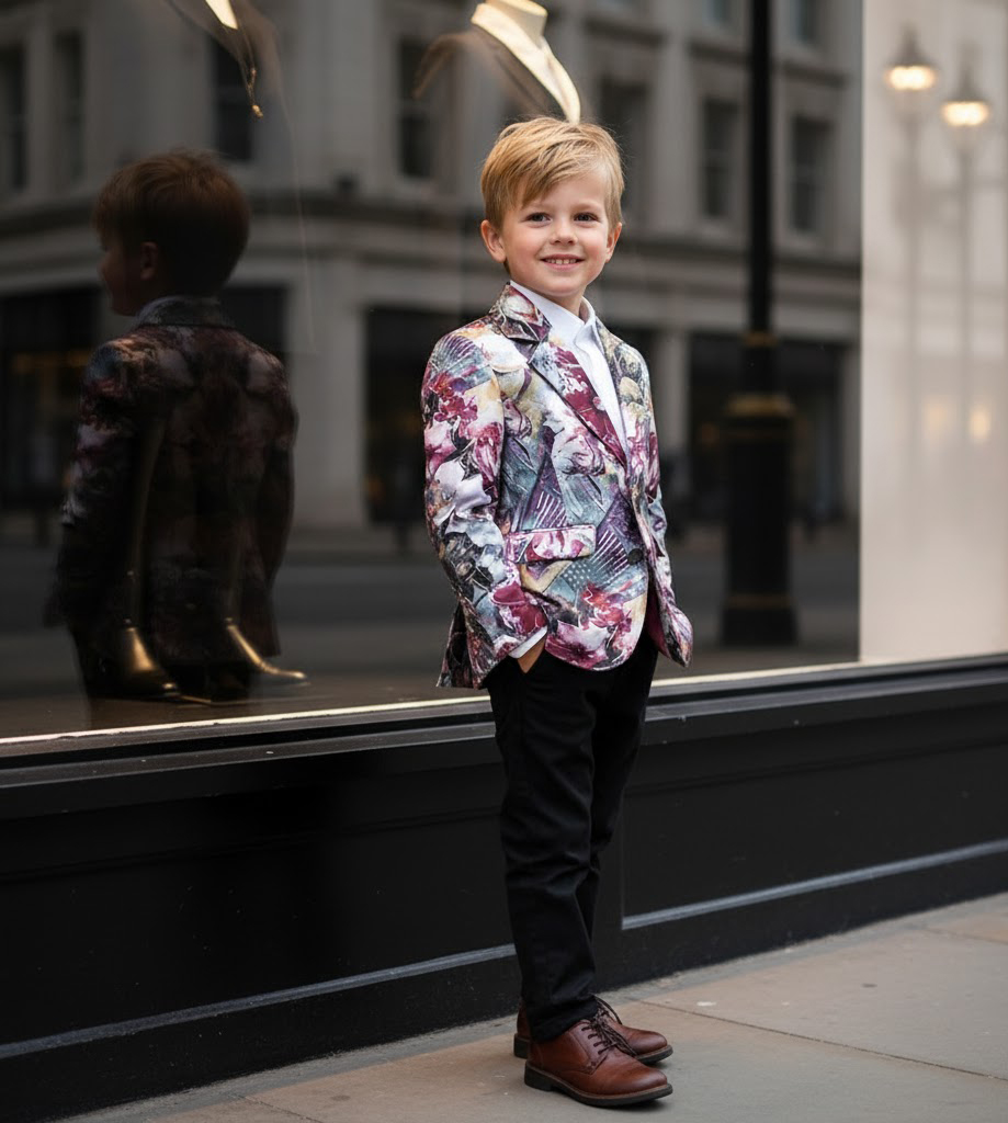 Boys Floral Blazer Slim Fit Tuxedo Jacket Formal Wedding Party Suit Kids 4–12 Y