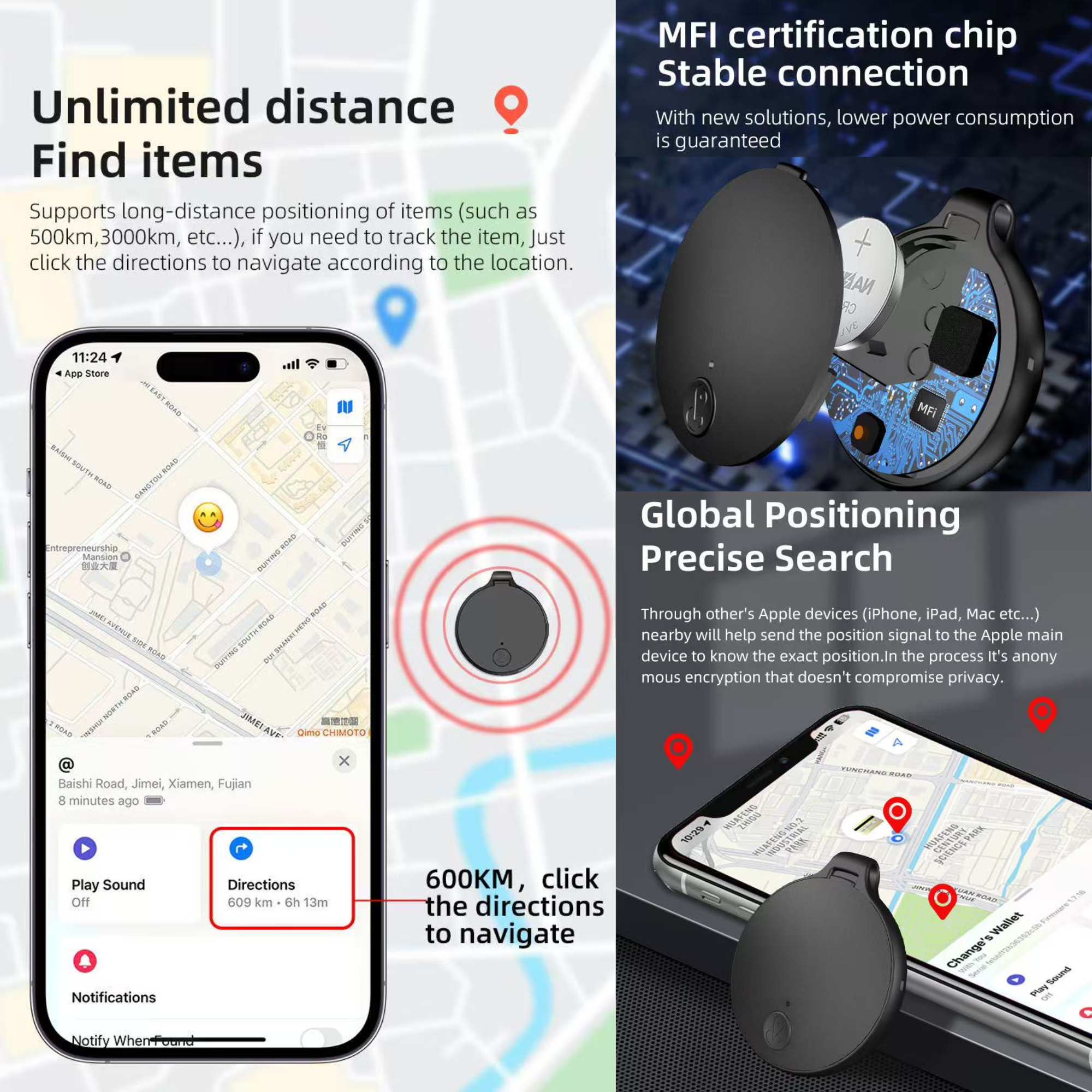 20pcs-Global Positioning Bluetooth Tracker, Keys Finder, Item Locator for Pets, Bags and More, Compatible with Apple Find My (iOS)-Mixed|GCBT020-20pcs