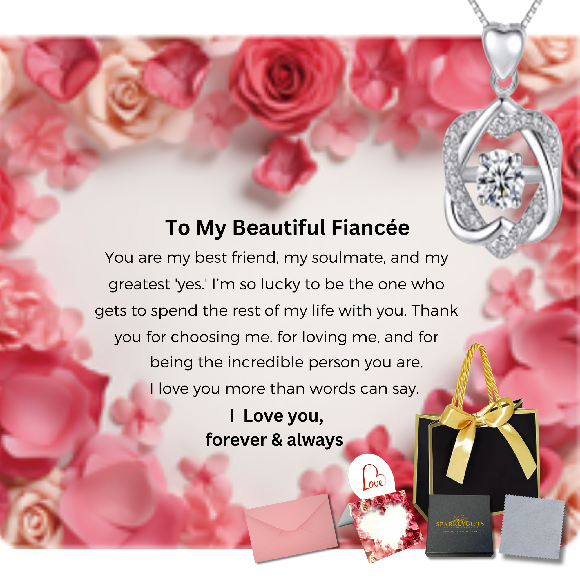 10 Sets-Linked Heart Crystal Necklace with Message Card For Fiancée Valentine’s Day|GCJ220-love-fiancee-valentine-10 sets|UK SELLER