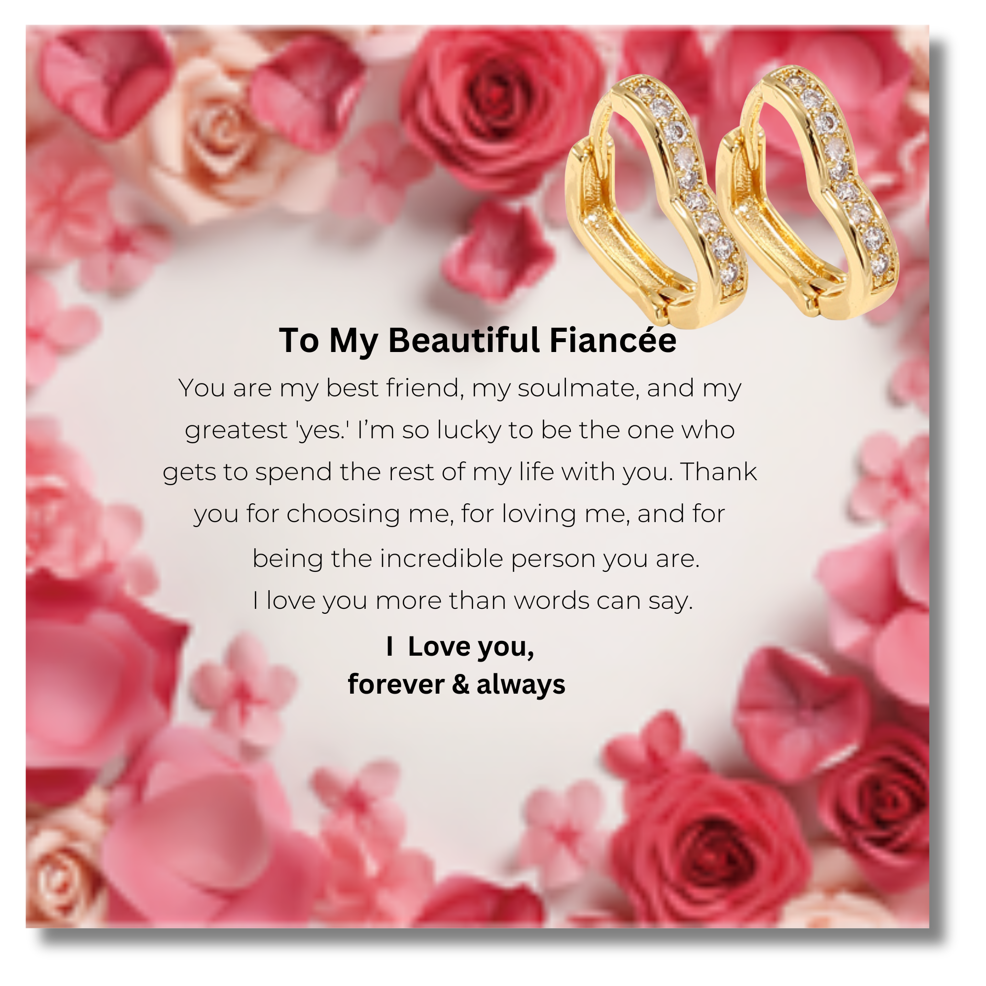 10 Sets-Sparkle Heart Earrings in Gold With Message Card For Fiancee Valentine’s Day Gift Set|GCJ386-Love-fiancee-valentine-10 sets|UK SELLER