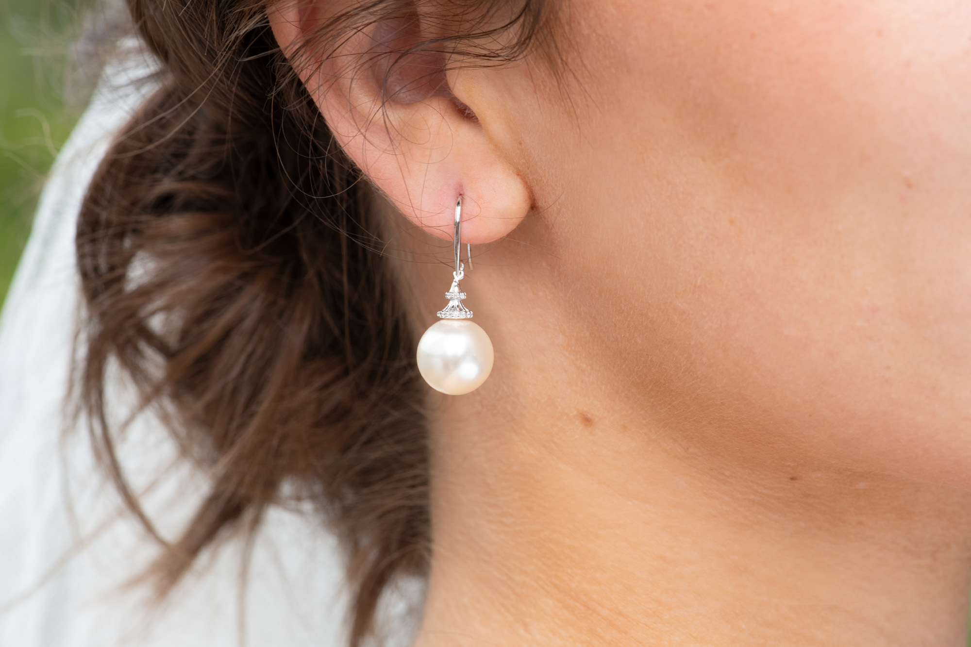 Sterling Silver Glass Pearl Fishhook Drop Earrings 