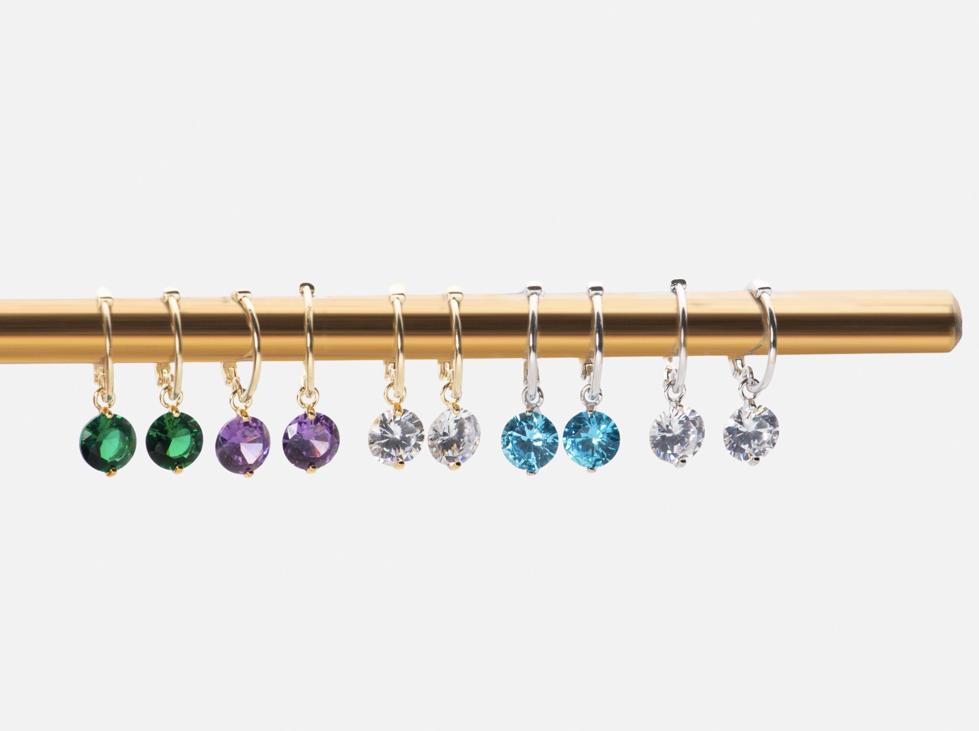 Sterling Silver Gold Plated Huggy Hoop Birthstone Earrings