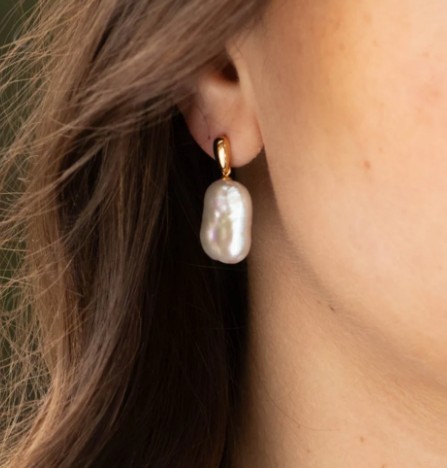 Large natural Pearl Sterling Silver Earrings