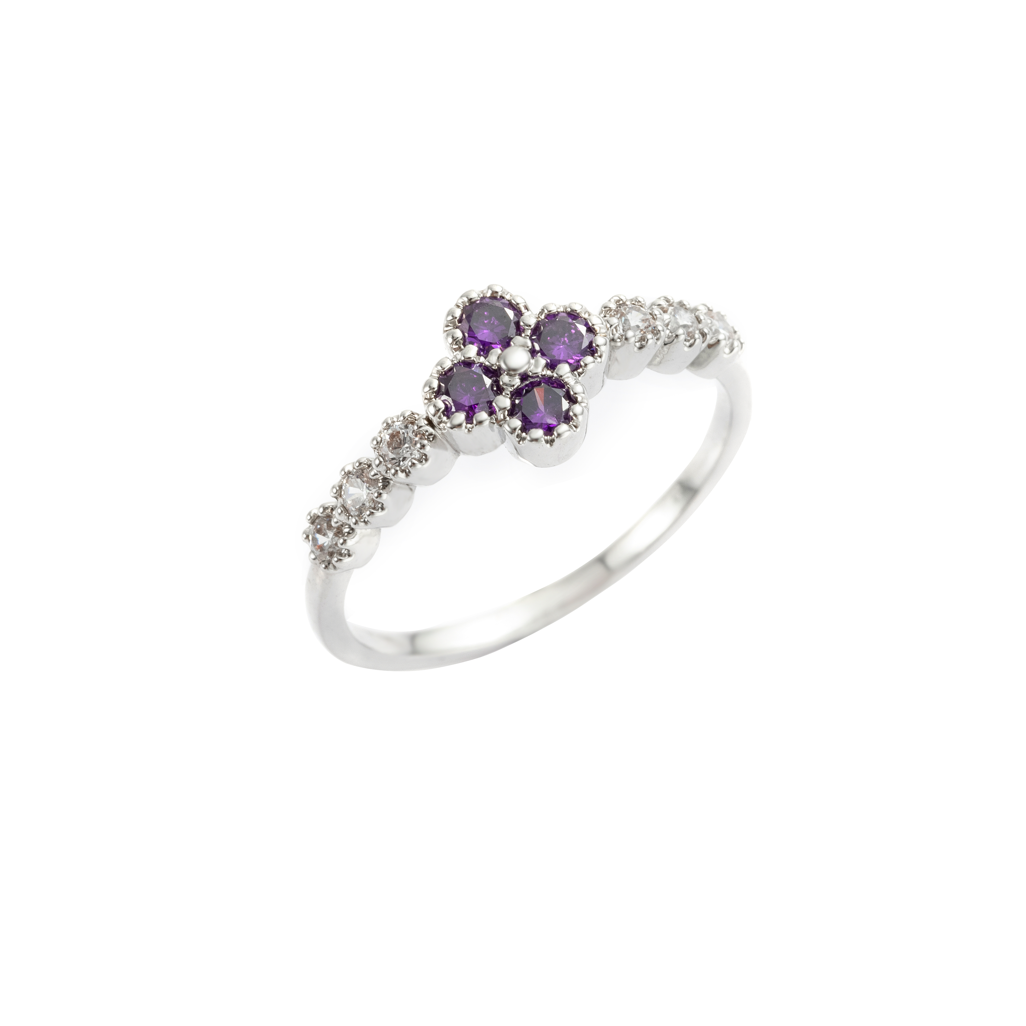 Dark amethyst & clear CZ quatrefoil rings