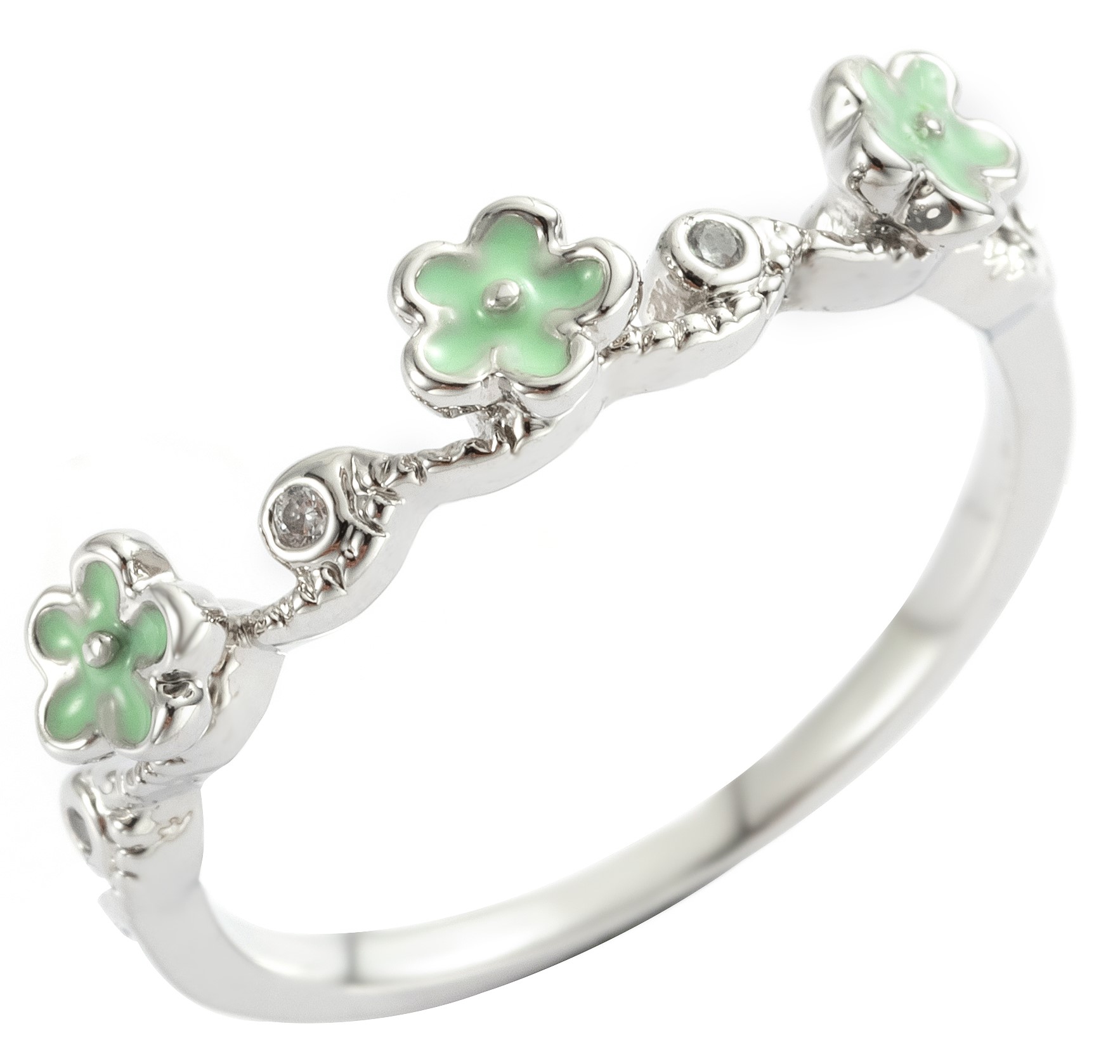 Turquoise Enamel Flowers & CZ ring