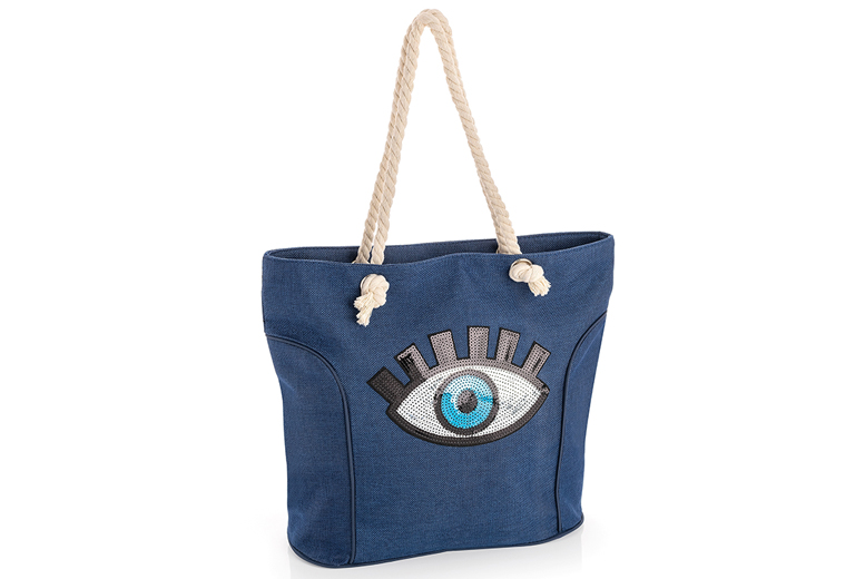 20pcs-Premium Blue Canvas Tote Zip Bag with Eye Motif – Stylish Everyday Shoulder Bag|GCBAG001-20pcs|UK SELLER