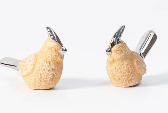 Ornamental Ceramic Birds with Silver Gilt Tails 