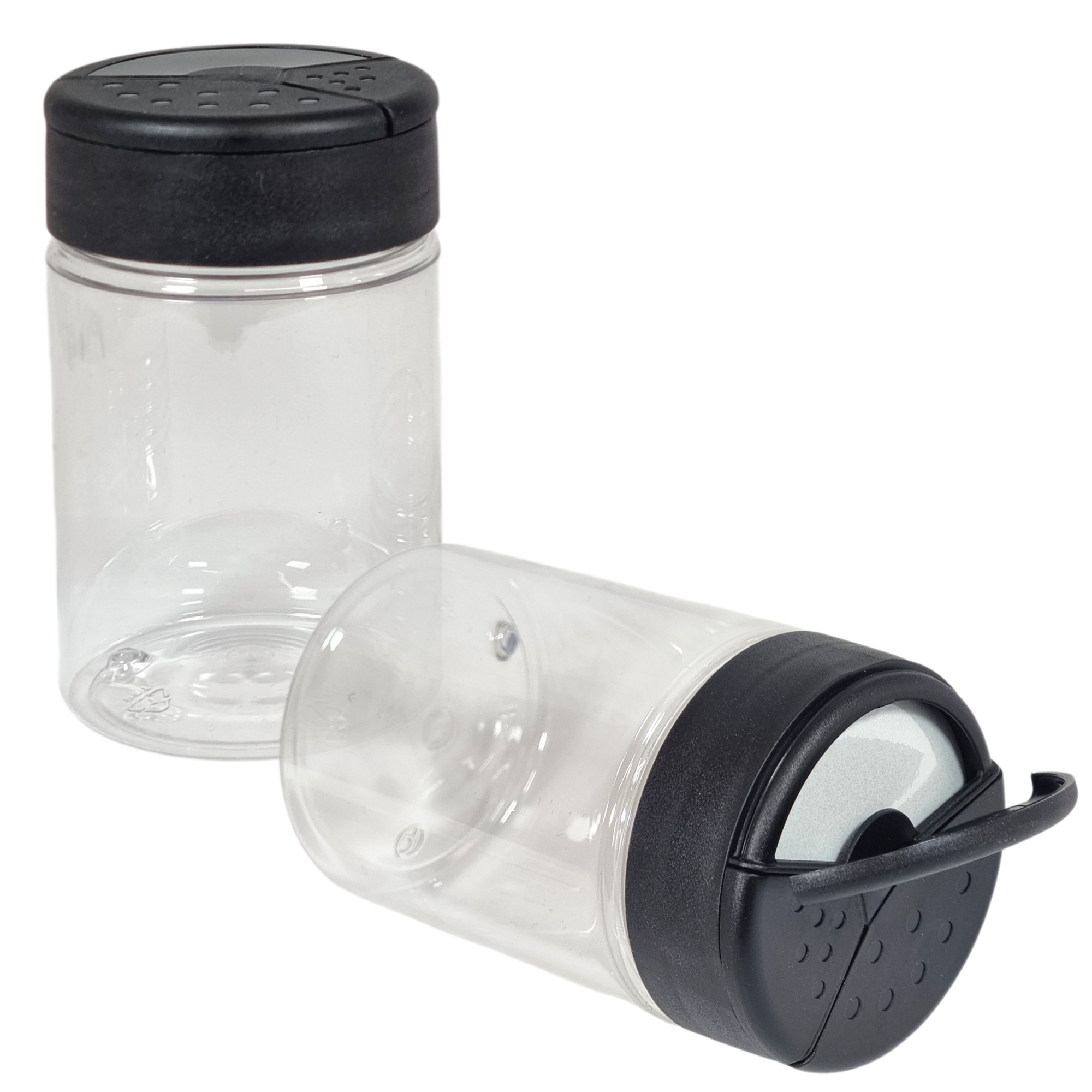 250ml Clear PET Plastic Bottles with 3 Zone Flipper Shaker Lid Dishwasher Safe