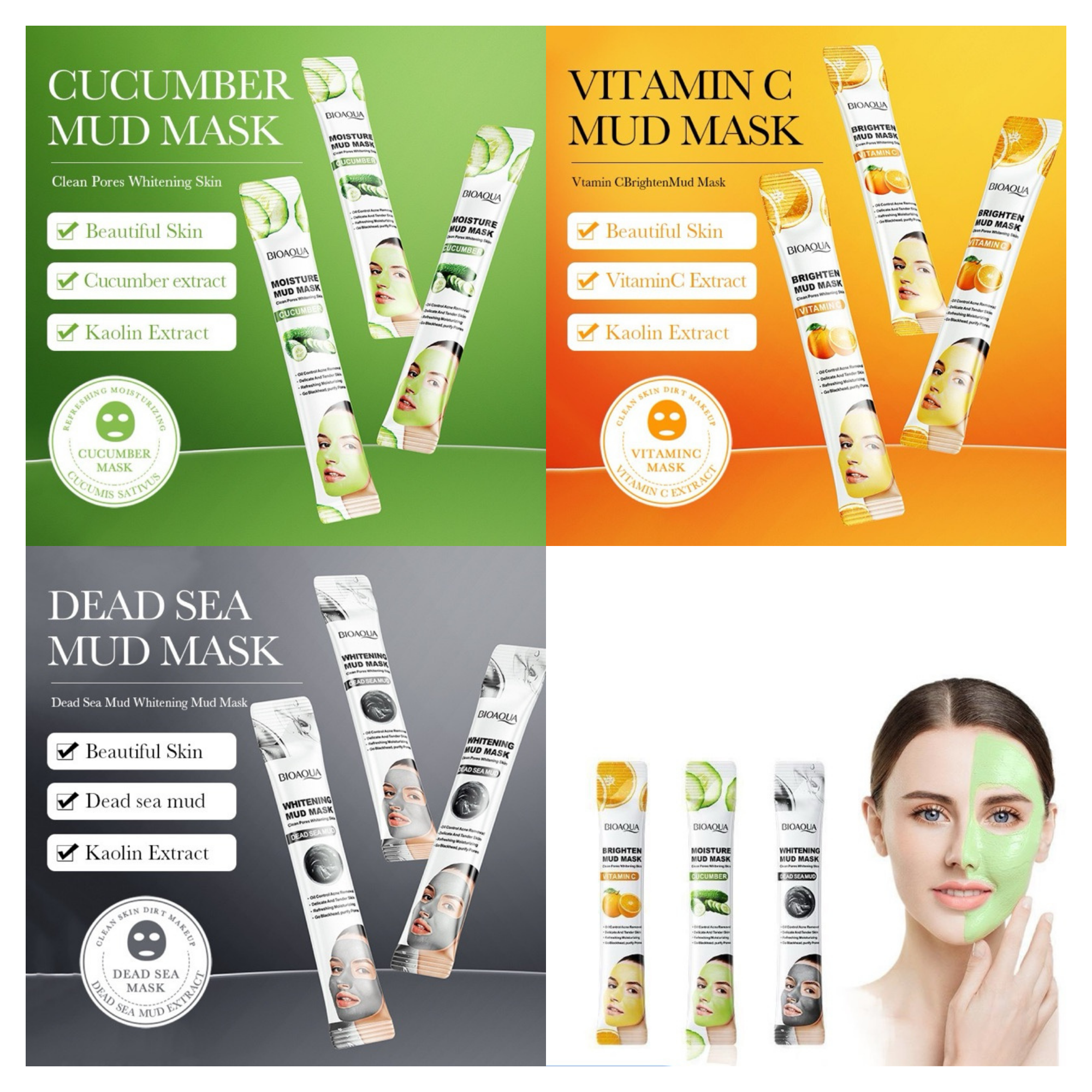 200pcs-BIOAQUA Refreshing Hydration Revitalising Deep Cleansing Clay Facial Mask Set-Mixed|GCMK001-Cleanse Mask-200pcs|UK SELLER