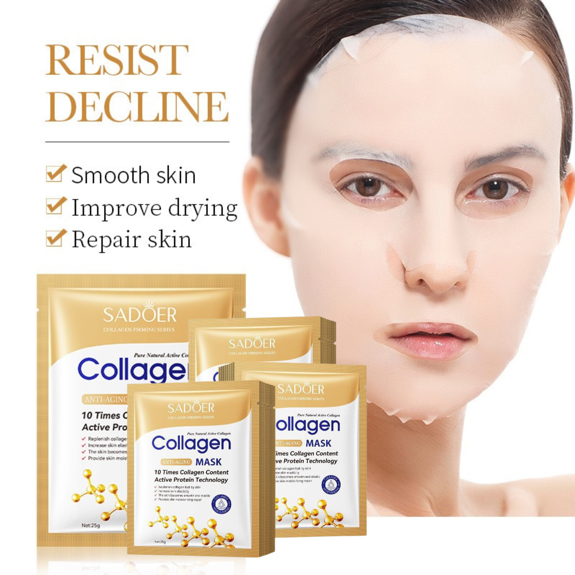 50pcs-SADOER Collagen Overnight Hydrating Radiant Renewal Facial Masks|GCMK002-Collagen Mask-50pcs|UK SELLER