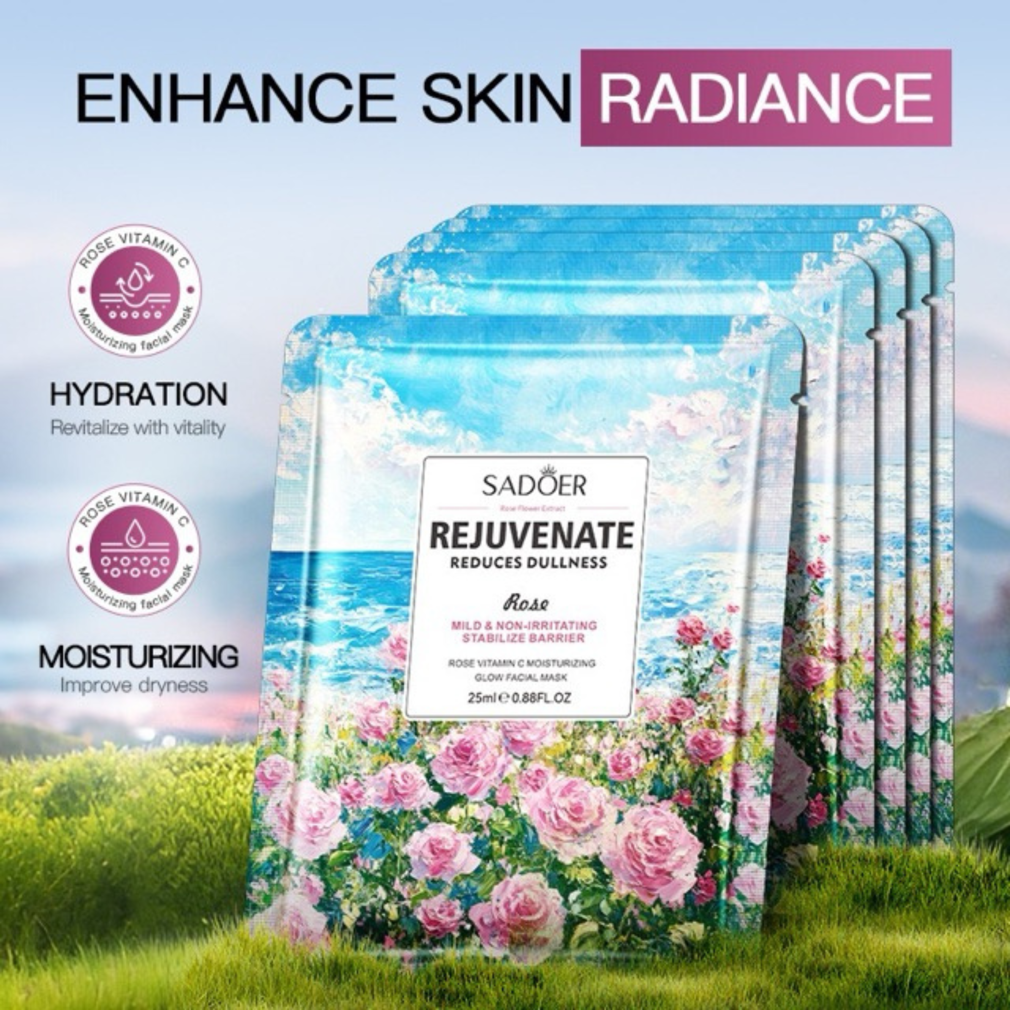 50pcs-SADOER Deep Soothing Balancing & Hydrating Rose Facial Masks|GCMK002-Rose Mask-50pcs|UK SELLER