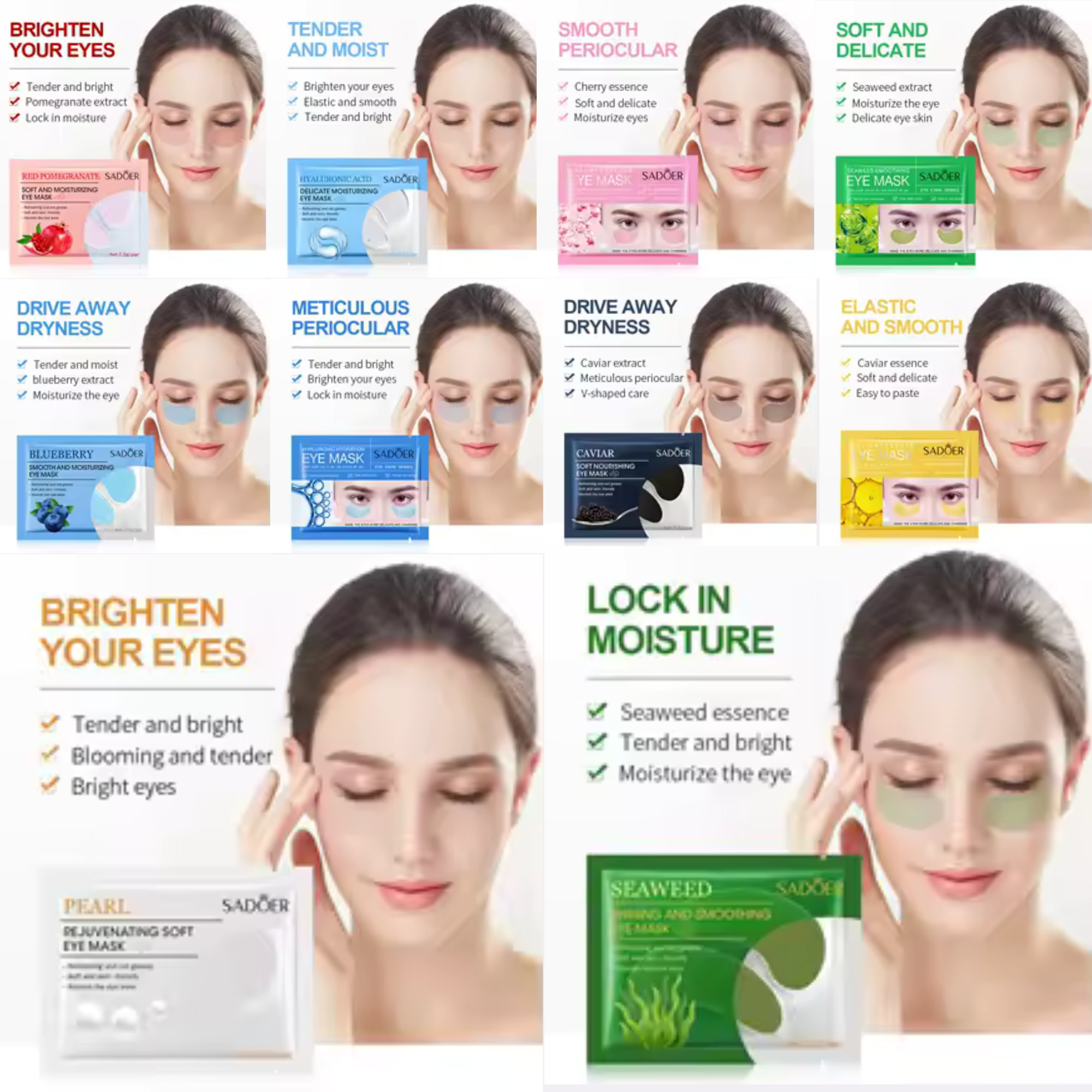 50pcs-SADOER Brightening Deep Hydration Firming Anti-Ageing Rescue Eye Masks-Mixed|GCMK003-Eye Mask Single-50pcs|UK SELLER