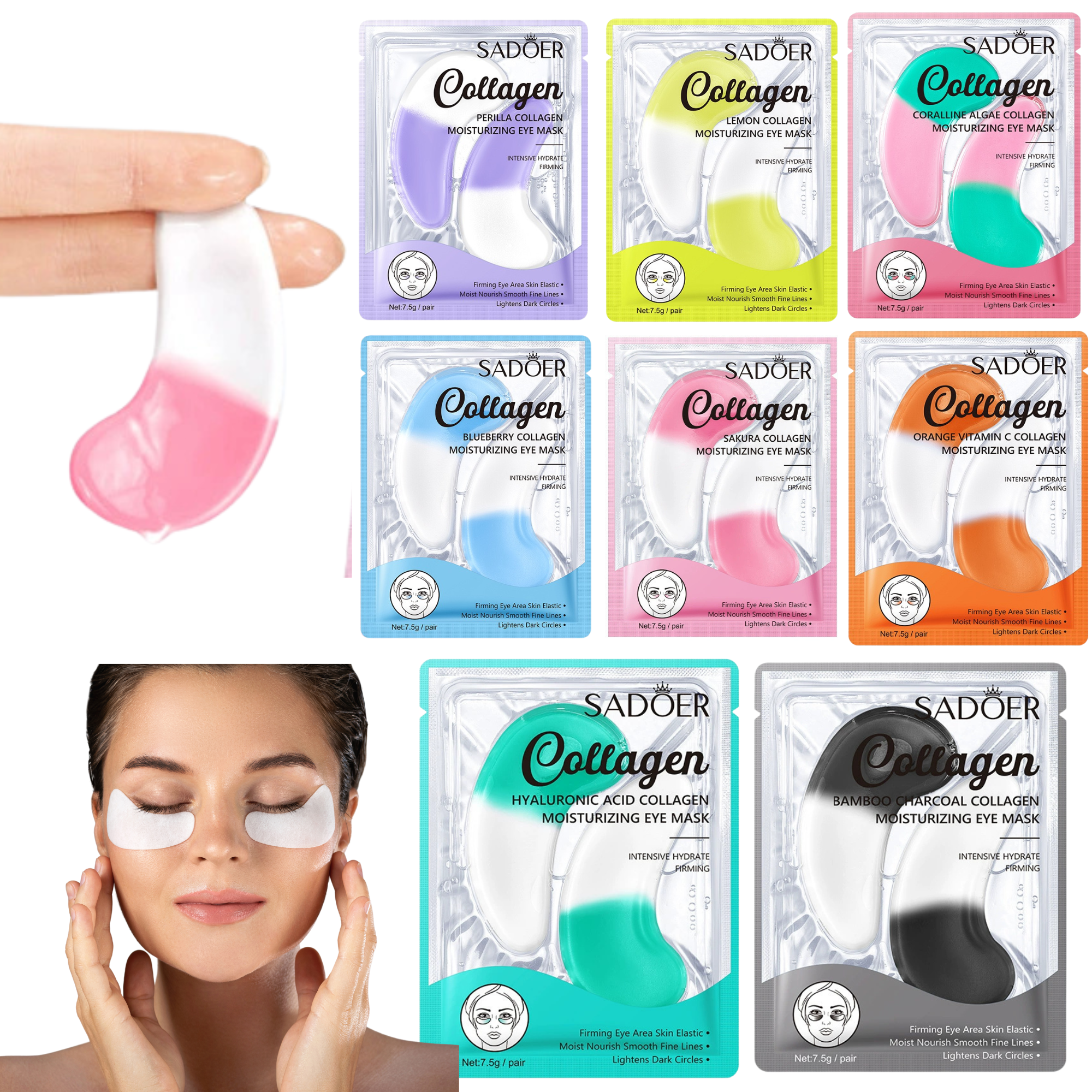 50pcs-SADOER Hydration Firming & Lifting Collagen Refreshing Duo Eye Masks-Mixed|GCMK003-Eye Mask Duo-50pcs|UK SELLER