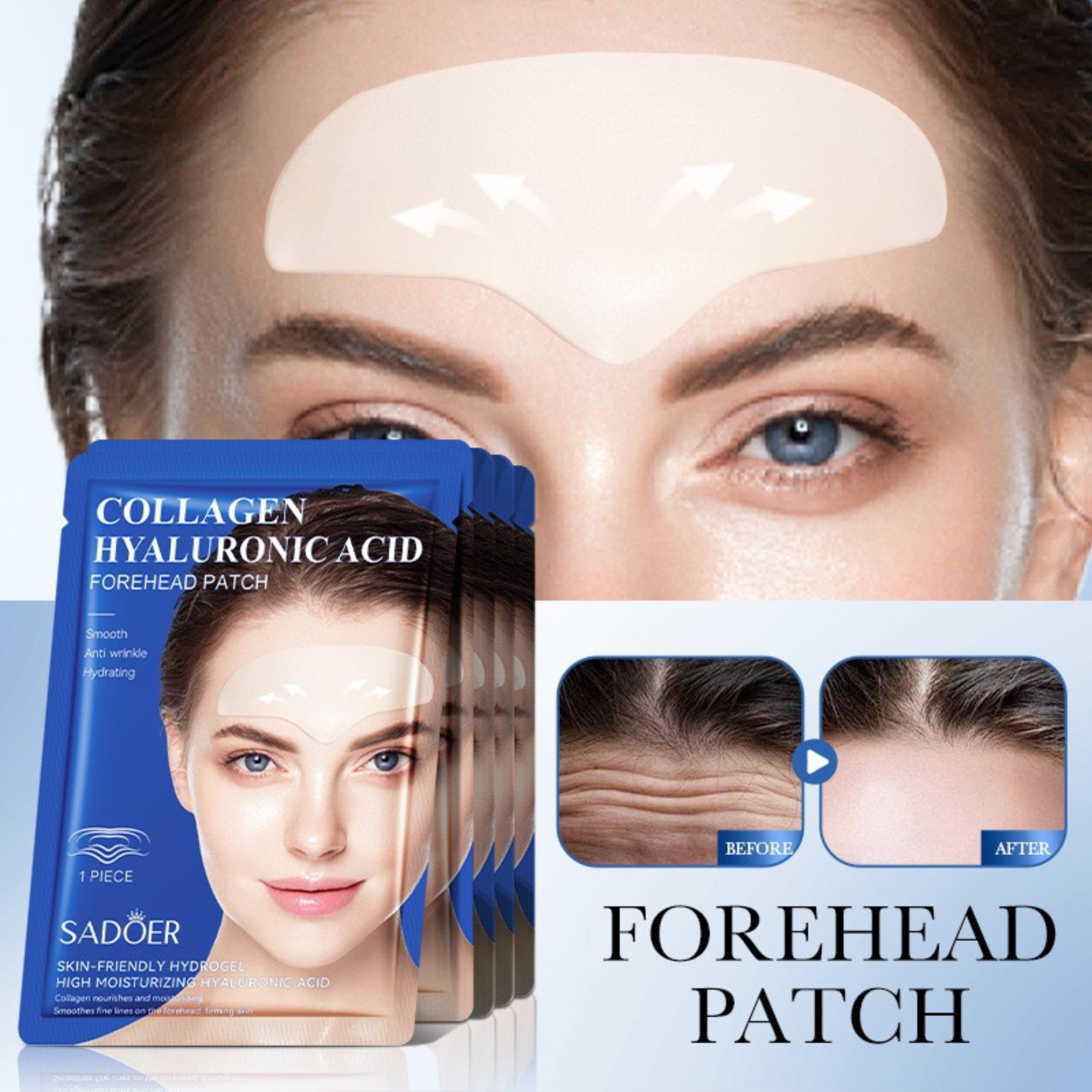 100pcs-SADOER Hyaluronic Acid Anti-Ageing Collagen Smooth Forehead Patch|GCMK004-Forehead Mask-100pcs|UK SELLER