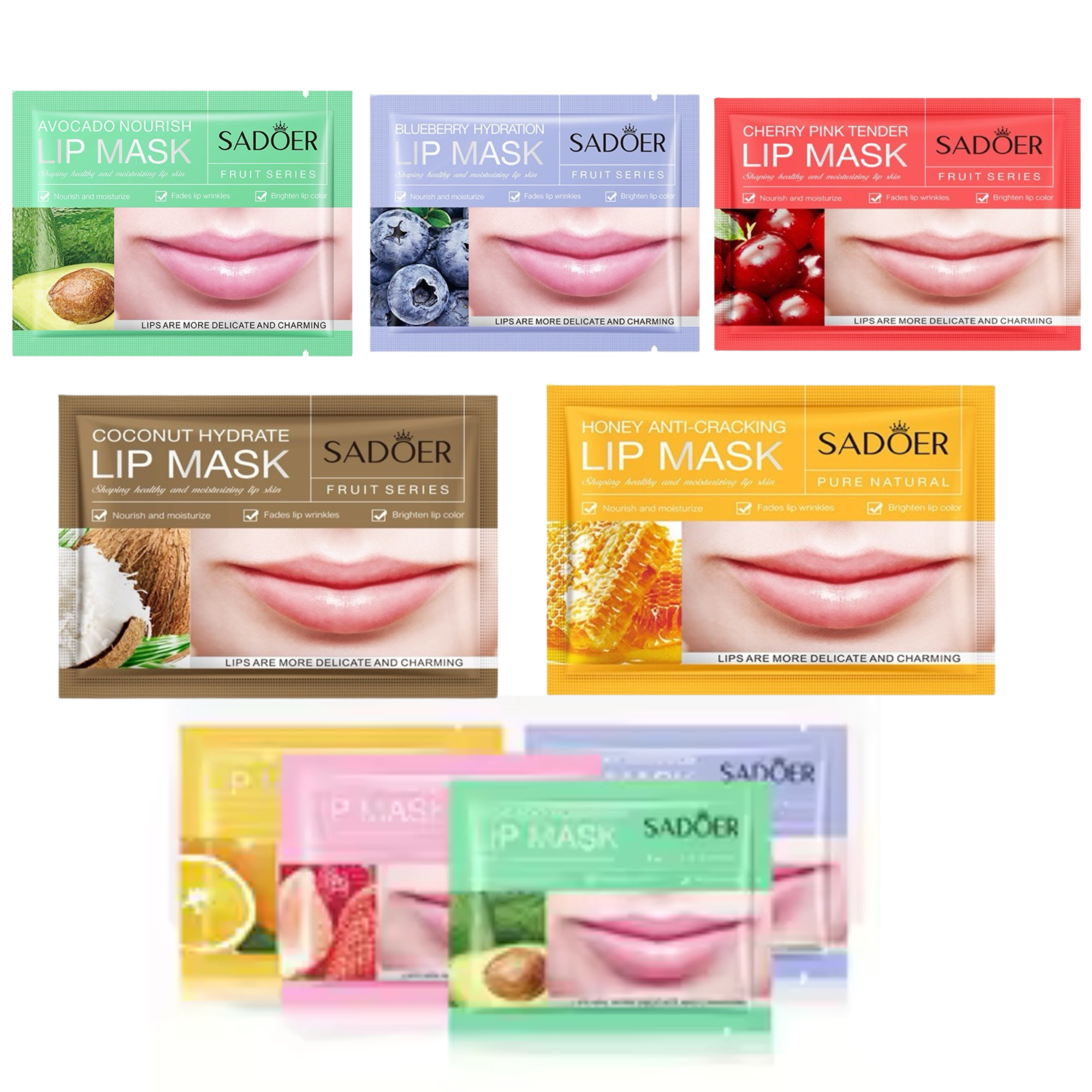 100pcs-SADOER Nourishing Plumping Smooth Hydration Lip Masks-Mixed|GCMK005-Lip Mask-100pcs|UK SELLER