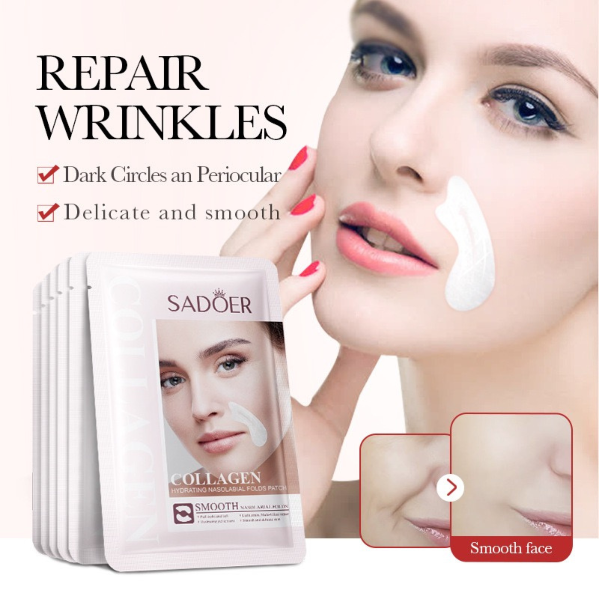 100pcs-SADOER Smile Line Wrinkle Firming Solution Hydration Collagen Masks|GCMK006-Nasal Mask-100pcs|UK SELLER