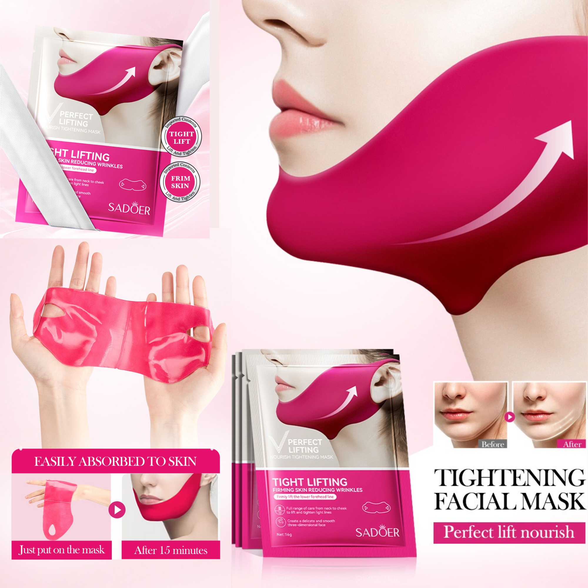 50pcs-SADOER Hydrating Perfect Lifting V-Line Intense Firming Sculpting Masks|GCMK007-V Lift Mask-50pcs|UK SELLER