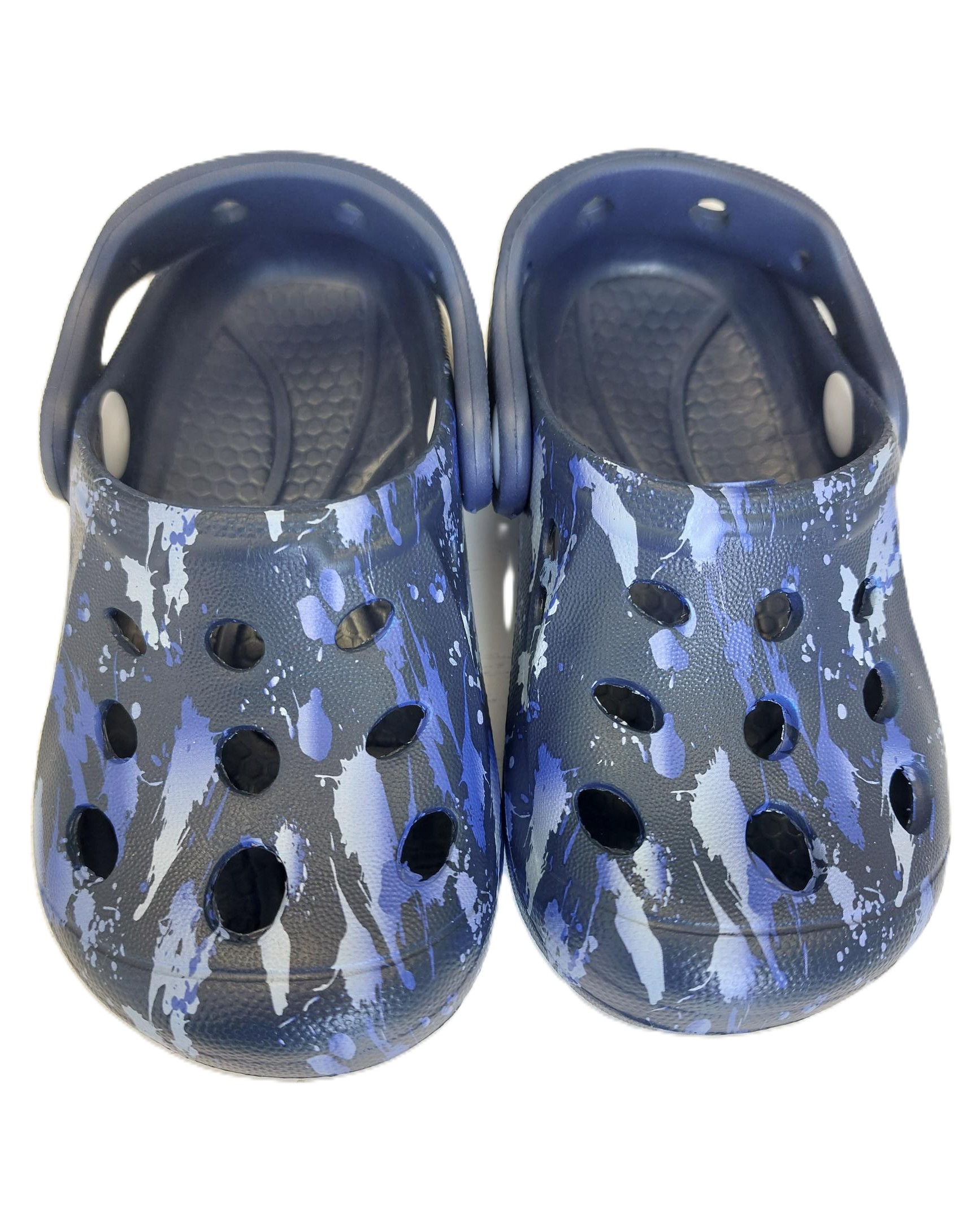 CHILDREN'S CLOGS - NAVY WITH BLUE PAINT SPLASH DETAIL, 5 SIZES, 50 UNITS PER JOB LOT