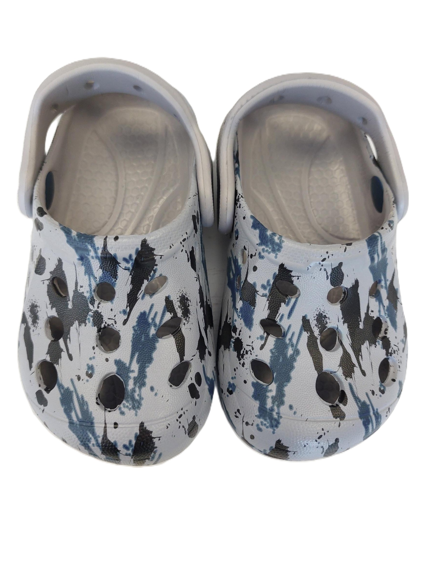 CHILDREN'S CLOGS - GREY WITH PAINT SPLASH PRINT DETAIL, 5 SIZES, 50 UNITS PER JOB LOT