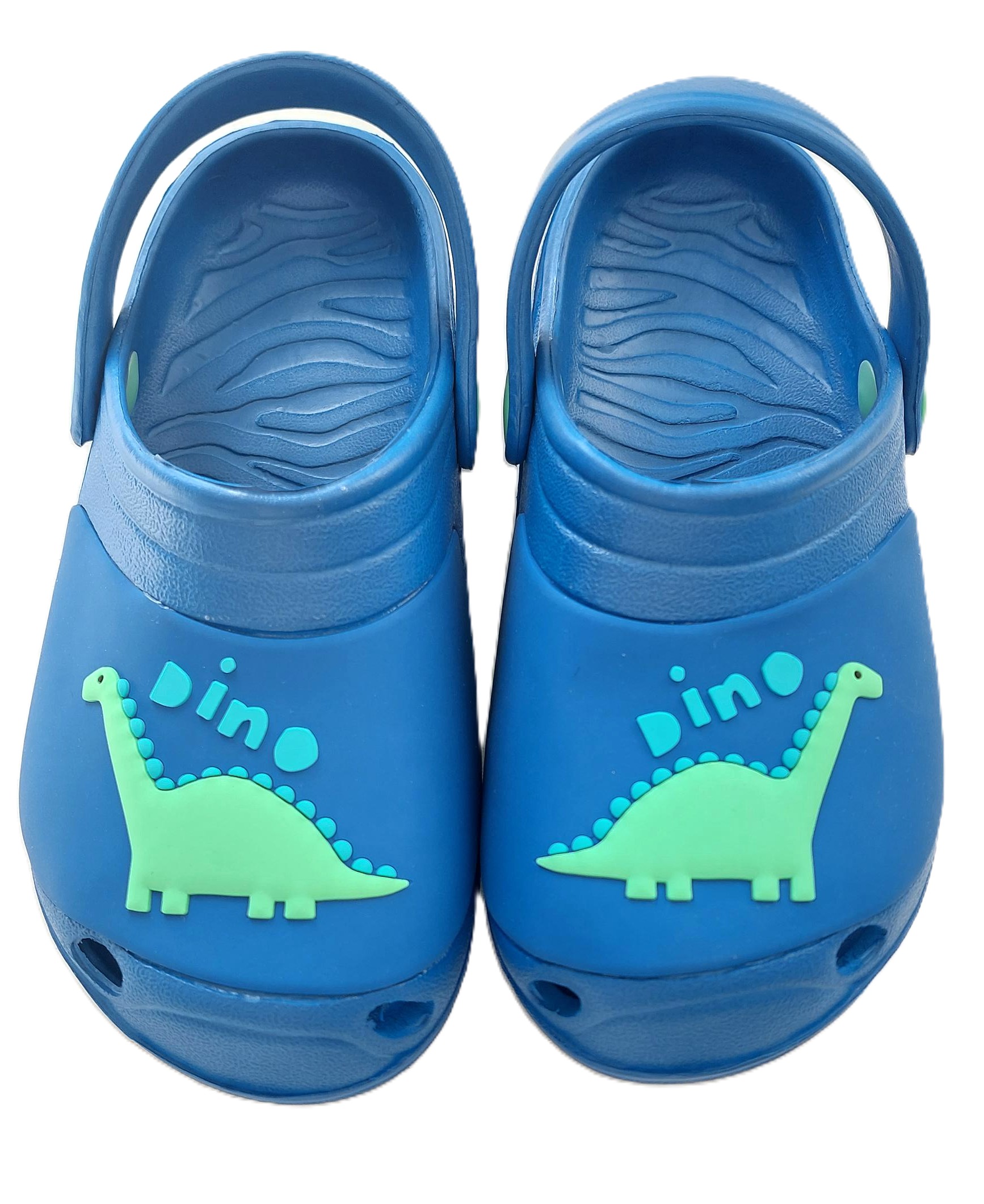 CHILDREN'S CLOGS - BLUE WITH GREEN DINO, 5 SIZES, 50 UNITS PER JOB LOT