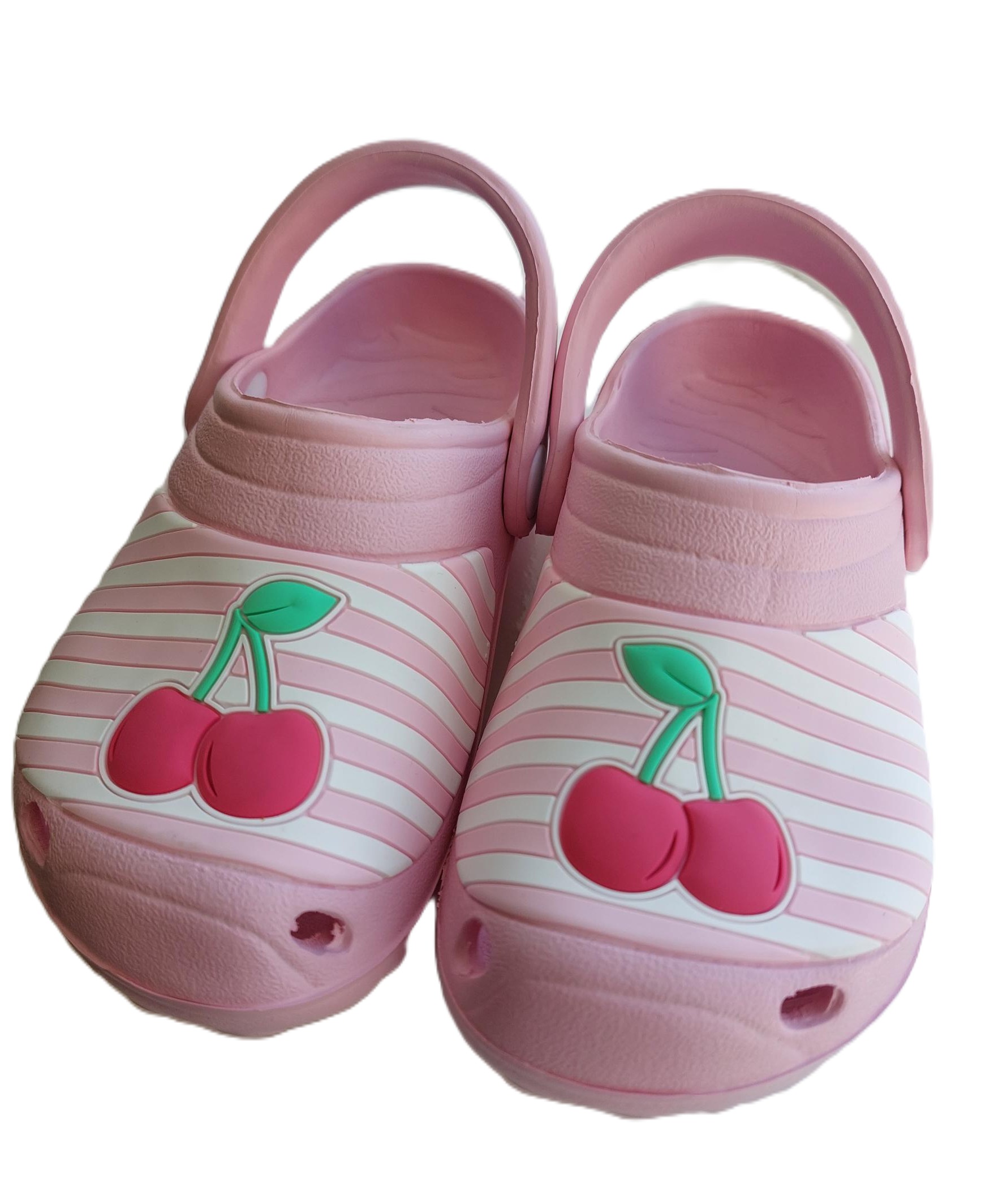 CHILDREN'S CLOGS - PINK WITH CHERRY DETAIL, 5 SIZES, 50 UNITS PER JOB LOT