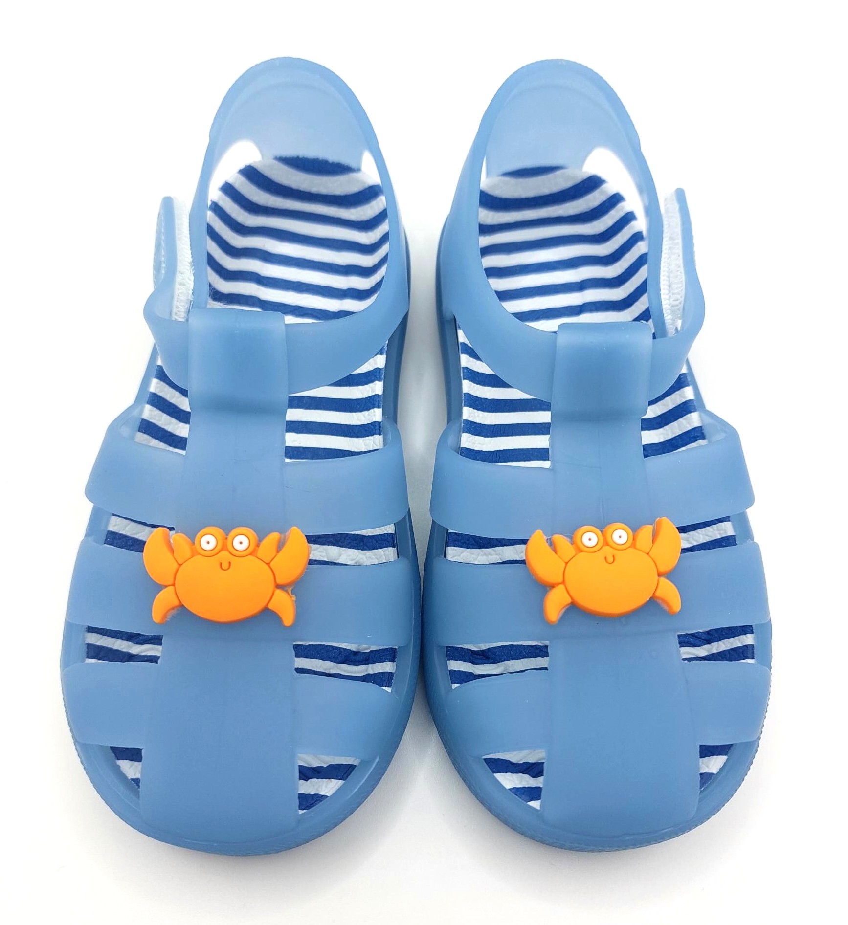 CHILDREN'S JELLY SHOES - BLUE WITH CRAB DETAIL, 5 SIZES, 50 UNITS PER JOB LOT