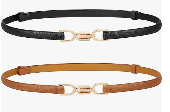 Womens Skinny belts in Black and Brown as a pack of 2 