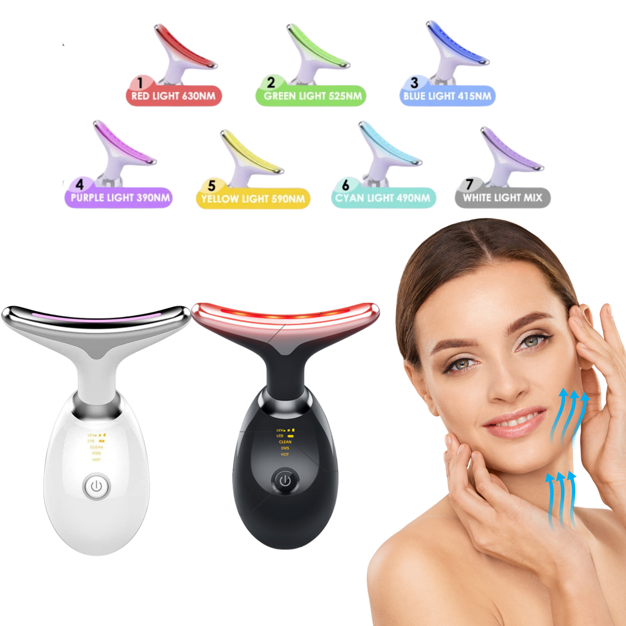 10pcs-7 LED Light Face & Neck Lifting Massager – Tighten, Tone & Rejuvenate at Home-Random Colour|GCBT004-Black/White-10pcs-Random|UK SELLER