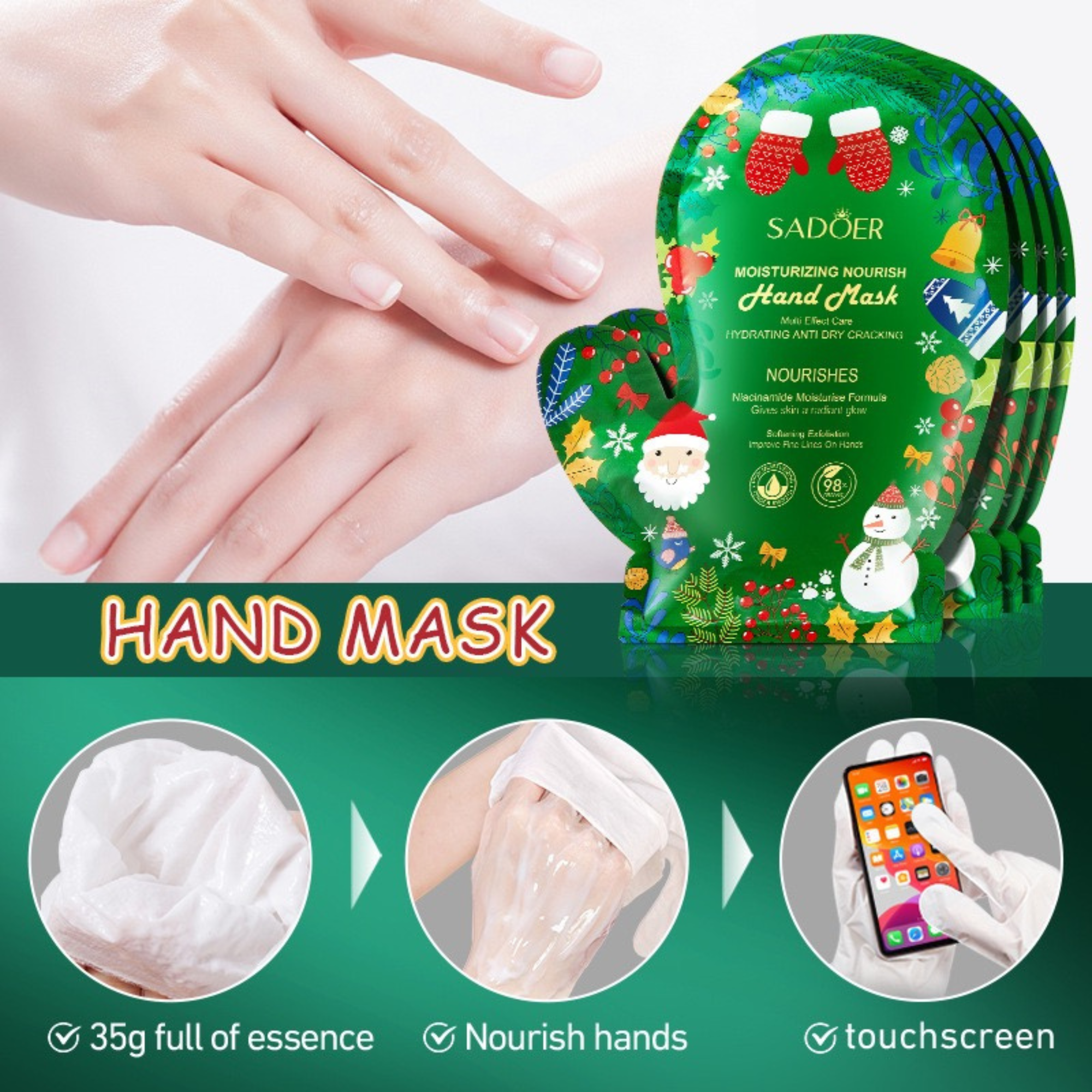 30pcs-SADOER Intense Hydration Soothing & Repairing Christmas Theme Hand Masks|GCMK008-Hand Mask-30pcs|UK SELLER