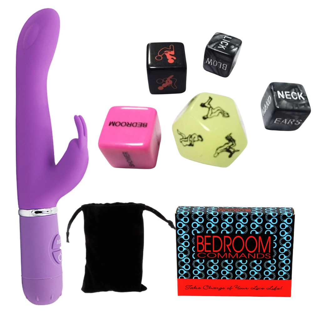 10 Sets- 7pcs Couples Bedroom Gift Set-10-Mode Rabbit Vibrator, Kama Sutra Glow Dice & Bedroom Commands Game|GCAPSET055-10 Sets|UK SELLER