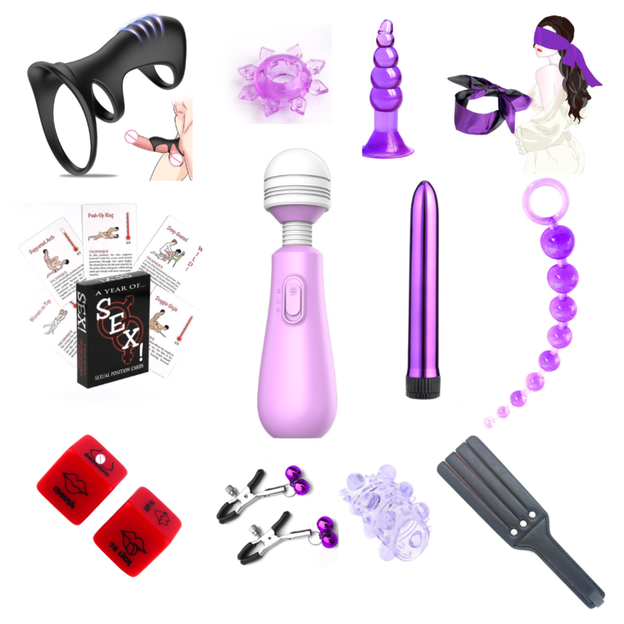 10 Sets- 12pcs Couples Bedroom Adventure Set – Magic Wand Massager, Position Game Cards, Sex Dice, & Sensory Accessories|GCAPSET030-No Box-10 Sets|U