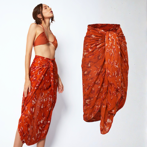 30 Designer Bamboo Sarongs | Hand-Drawn Abstract Print |Burnt Orange
