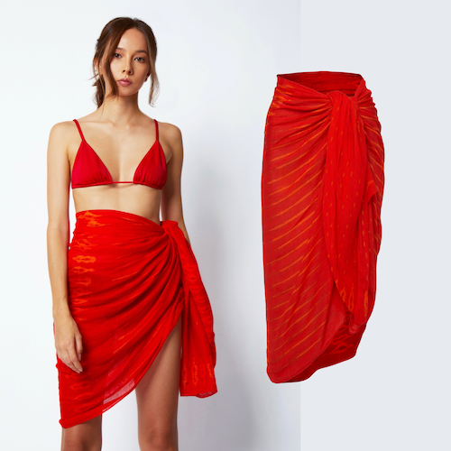 22 Designer Bamboo Sarongs | Hand-Drawn Abstract Print | Red Fuchsia & Orange