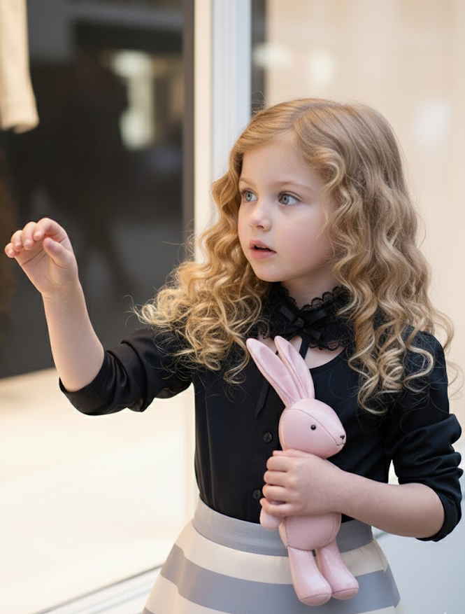 Vintage Girls Lace Collar Blouse Black Cotton Victorian Shirt Elegant Toddler Top Ages 3-5Y