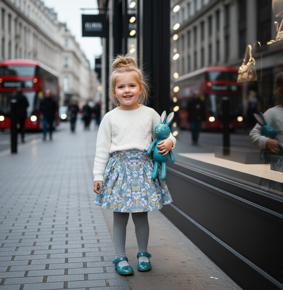 Girls Blue Floral Skirt Cotton Summer Skirt Kids Twirl High Waist Age 3-5Y