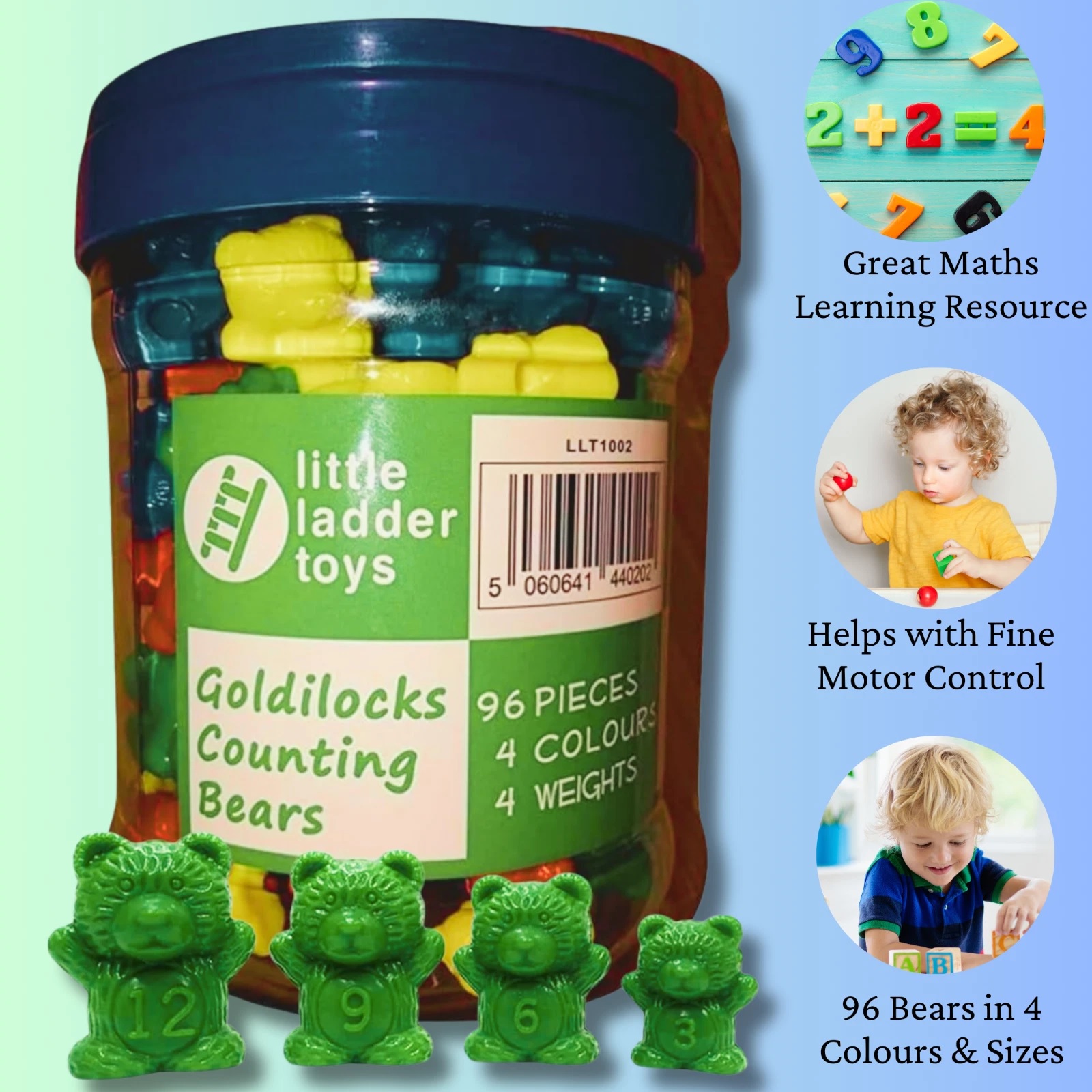 Rainbow Counting Bears 4 Colour Sorting Toys x96 Motor Skills Maths SEN Toy