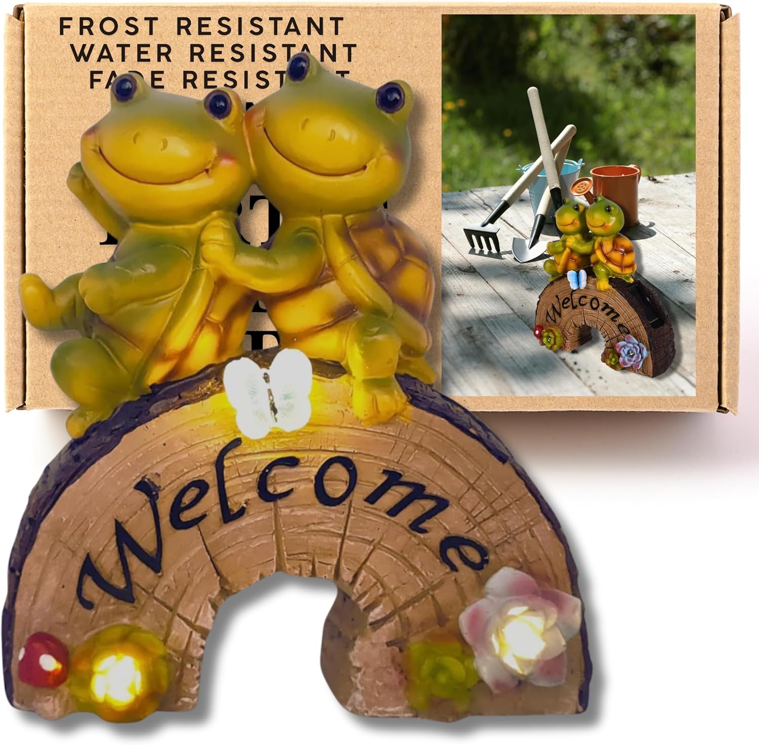 Turtle Garden Ornament - Solar Powered Garden Animals for Garden – Weather Resistant Statue Decor - Hand Painted Solar Tortoise Garden Ornament