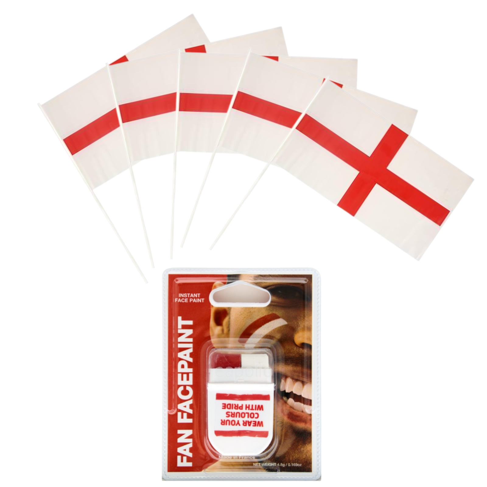 24x England Supporter Set | 5 Hand Flags + Face Paint | World Cup 2026 | Wholesale Job Lot