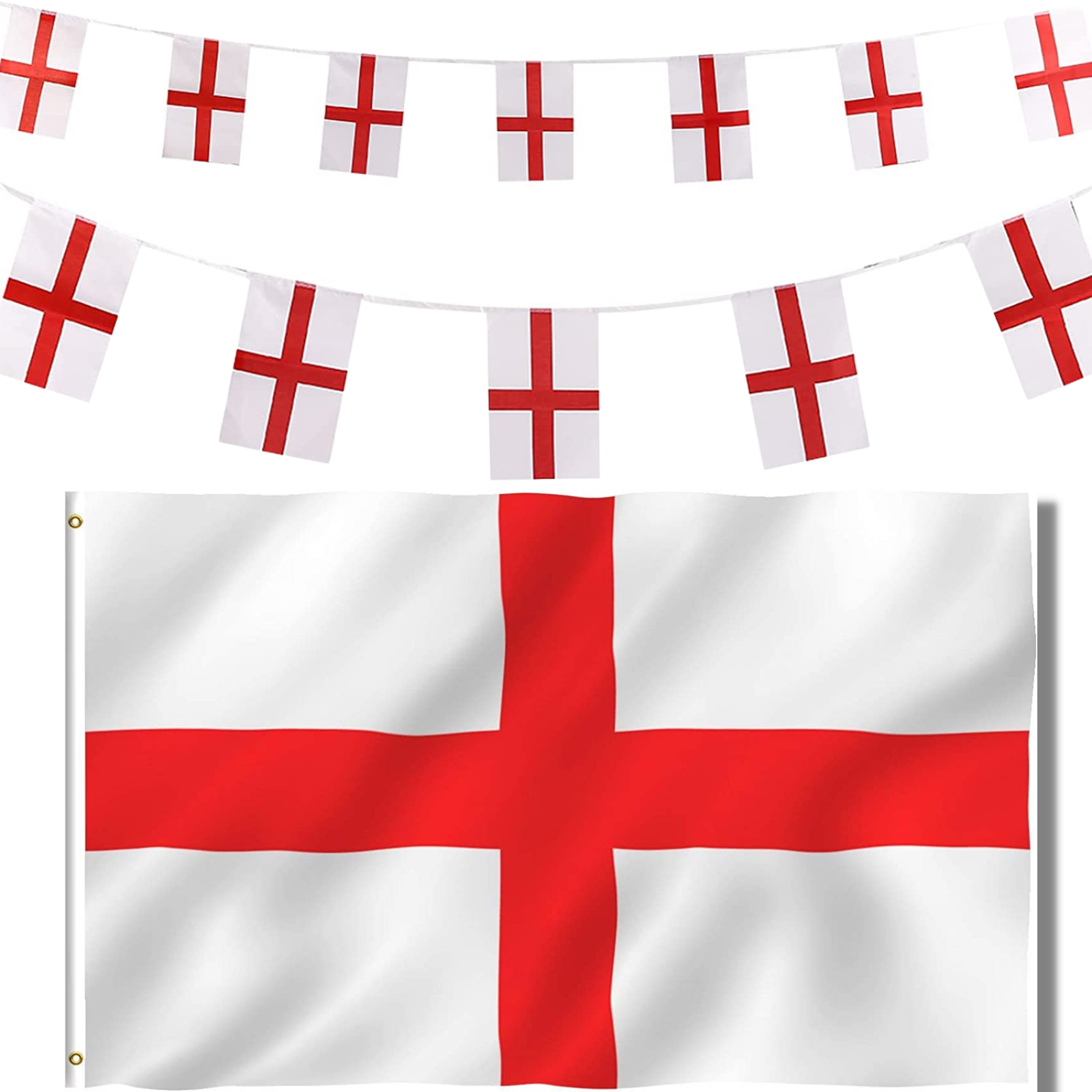 24x England Flag & 6M Bunting Set | Wholesale Job Lot | St George’s Day Football Party Decorations